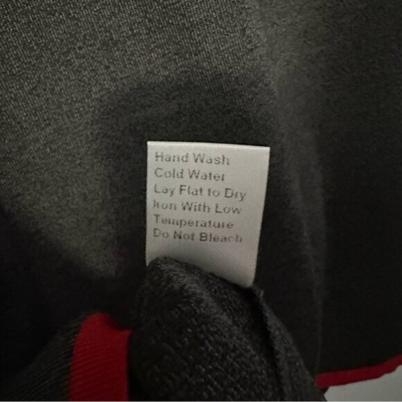 Misook Knit Blazer Jacket Gray Red Trim Open Front Career Chic Size Medium - Picture 10 of 11